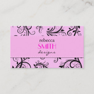 Royal Damask, Ornaments, Swirls - Pink Black Business Card