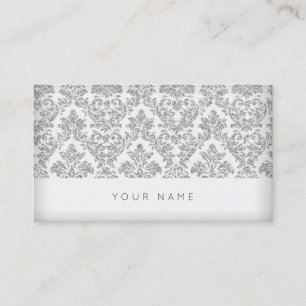 Royal Damask Silver White Grey Chevron Vip Business Card