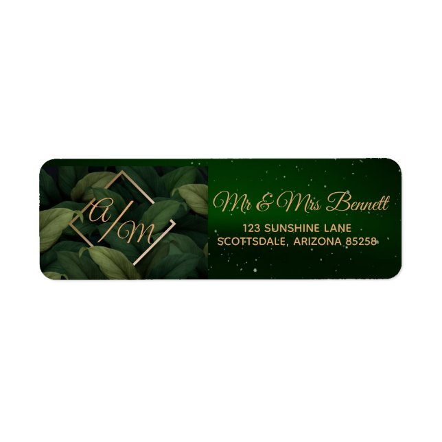 Royal Dark Green Feuille Gold Frame Adresse de ret (Devant)