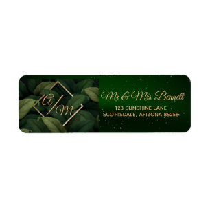 Royal Dark Green Leaves Gold Frame Return Address