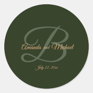 Royal Dark Green Leaves Gold Frame Wedding Classic Round Sticker