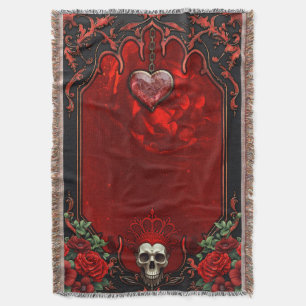 Royal darkness, a gothic heart and skull. throw blanket