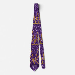 Royal Deco Purple Glitter Gold Geometic Pattern Tie
