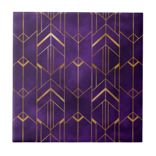 Royal Deco Purple Gold Abstract Geometric Pattern Tile