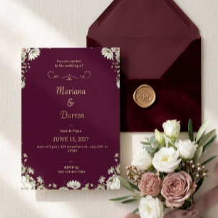 Royal Deep Purple & White Floral Wedding Invite