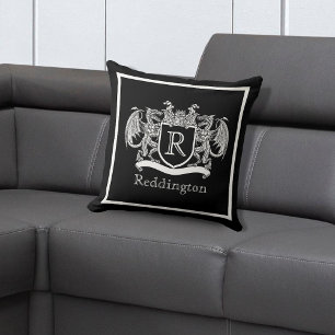 Royal Dragon Monogram Crest Throw Pillow