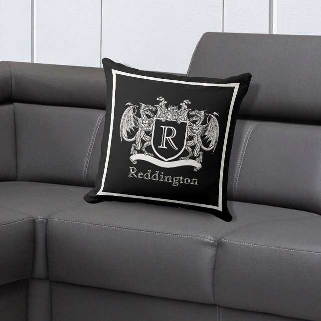 Royal Dragon Monogram Crest Throw Pillow (Creator Uploaded)