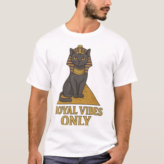 Royal Egyptian Cat – Pyramids & Gold Design T-Shirt (Front)