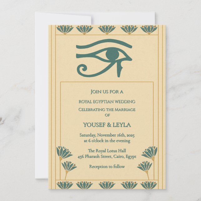 Royal Egyptian Eye of Horus & Lotus Gold Wedding  Invitation (Front)