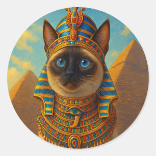 Royal Egyptian Pharaoh Cat in Desert Classic Round Sticker