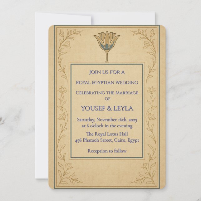 Royal Egyptian Wedding Invitation Lotus Gold (Front)