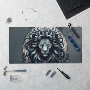 Royal elegance, a majestic gaze ornate lion's head desk mat