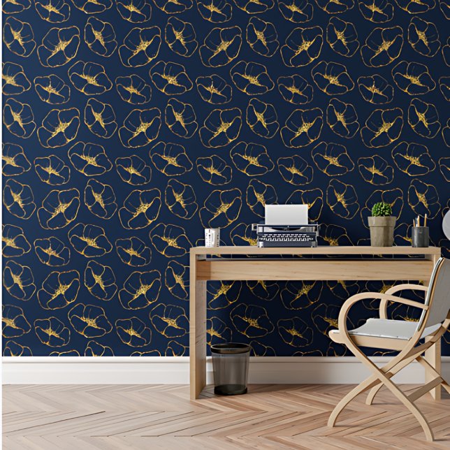 Royal Elegant Blue & Gold floral Botanical Pattern Wallpaper (Creator Uploaded)