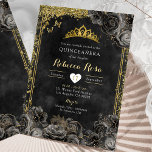 Royal Elegant Gold and Black Rose Quinceañera Invitation<br><div class="desc">Royal Elegant Gold and Black Rose Quinceañera Invitation</div>