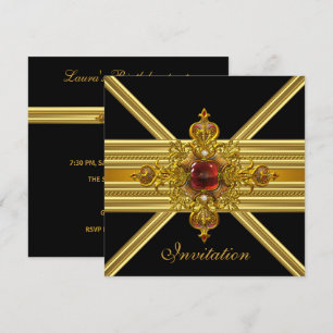 Royal Elegant Gold Red Jewel On Black Party 2 Invitation
