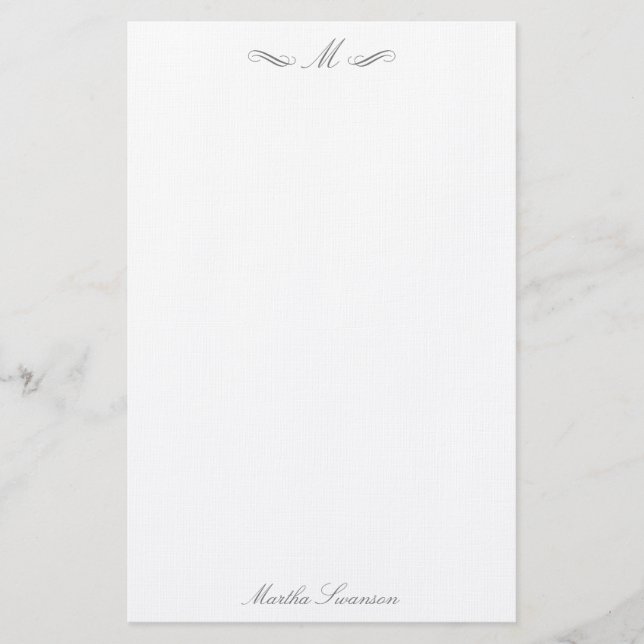 Royal Elegant Luxury Smokey Grey Personalized Stationery (Front)