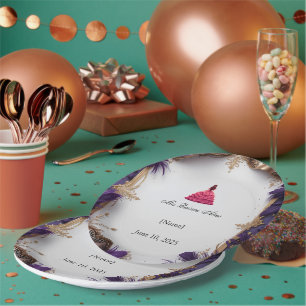 Royal Elegant Quinceañera Purple and Gold Party Paper Plate