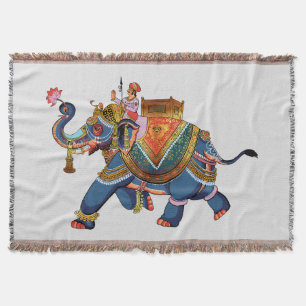 Royal Elephant's Journey: Indian Folkloric Design Throw Blanket