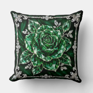 Royal Emerald Crystal Flower collection Throw Pillow