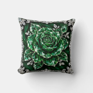 Royal Emerald Crystal Flower collection Throw Pillow