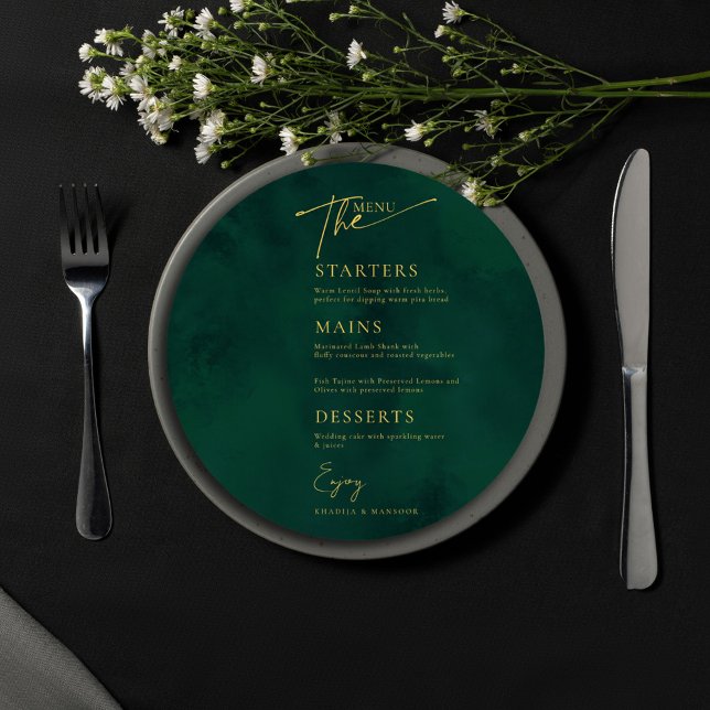 Royal Emerald Green Gold Islamic Round Wedding Menu (Creator Uploaded)