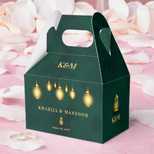 Royal Emerald Green Gold Lights Wedding Thank You Favor Box