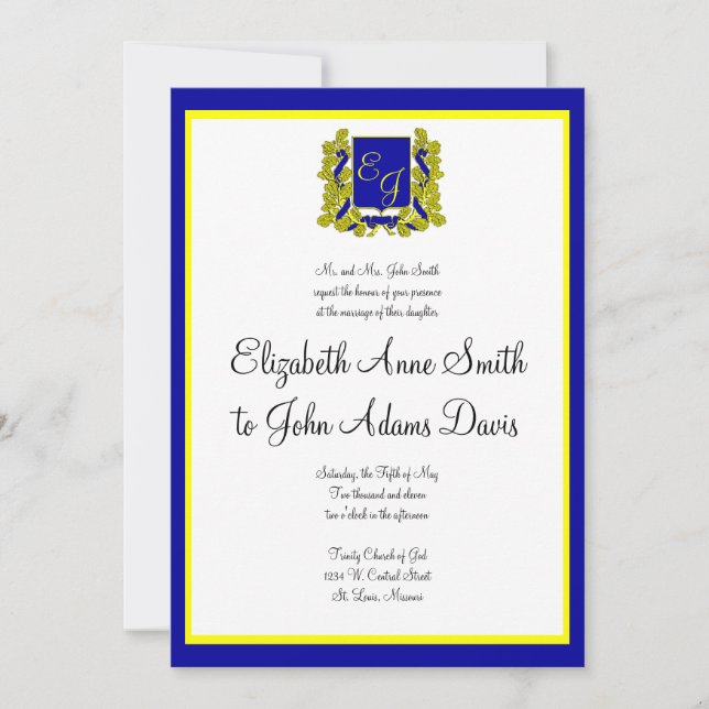 Royal Faire-part de mariage Blue and Gold (Devant)