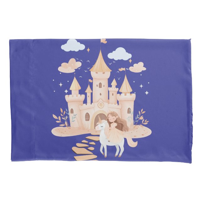 Royal Fantasy Art Tee – Princess & Unicorn Palace  Pillowcase (Front)