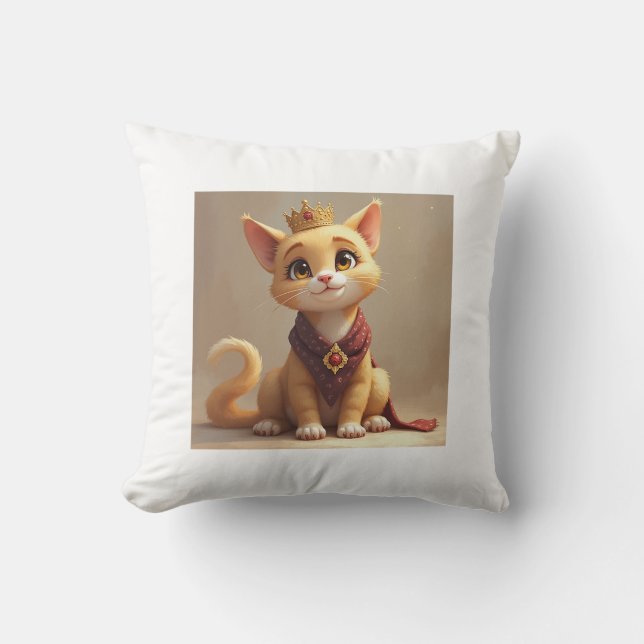 “Royal Feline Throne: The Majestic Cat Cushion” Throw Pillow (Front)