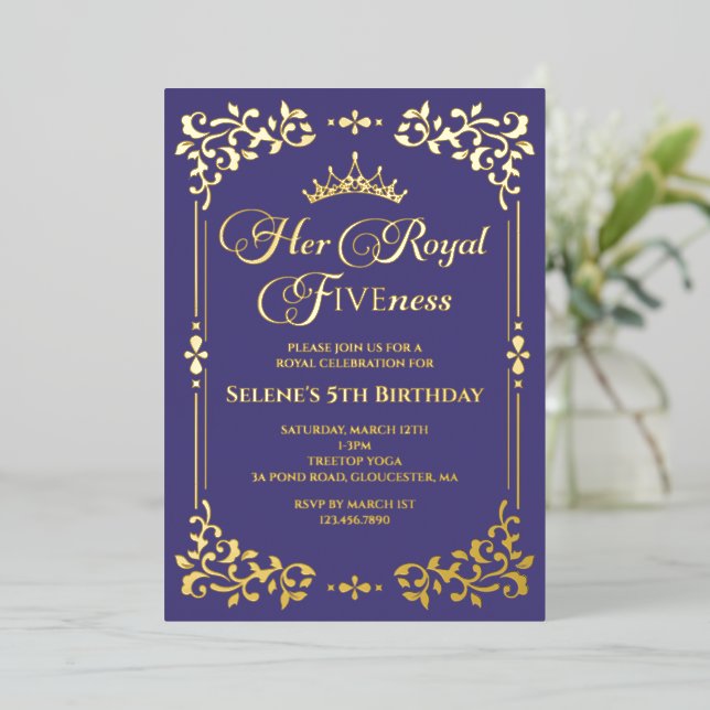 Royal Fiveness Princes 5th Birthday Foil Invitatio (Standing Front)