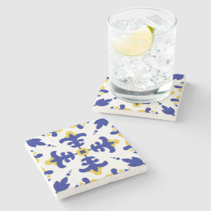 Royal Fleur Bold Blue and Gold Botanical  Stone Coaster