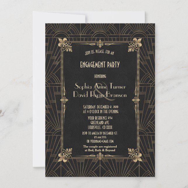 Royal Fleur-de-Lis Art Deco 1920s Engagement Party Invitation (Front)