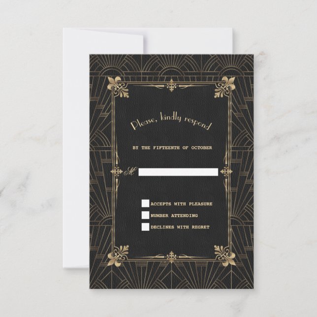 Royal Fleur-de-Lis Art Deco 1920s Wedding RSVP (Front)