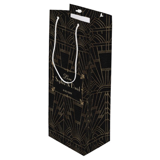 Royal Fleur-de-Lis Art Deco 1920s Wedding Wine Gift Bag (Front Angled)