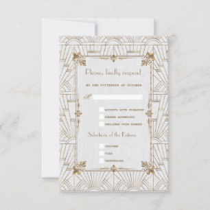 Royal Fleur-de-Lis Art Deco Gold White 20s RSVP Card