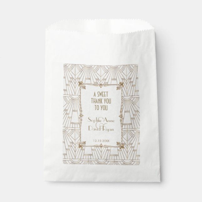 Royal Fleur-de-Lis Art Deco Gold White 20s Wedding Favour Bag (Front)