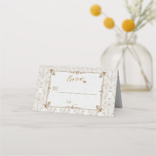 Royal Fleur-de-Lis Art Deco Gold White 20s Wedding Place Card