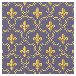Royal Fleur-de-Lis Purple and Gold Pattern Fabric