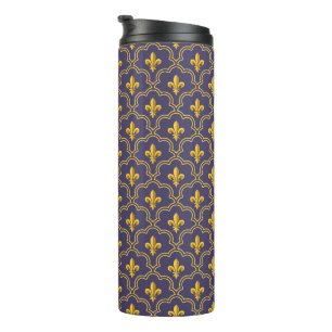 Royal Fleur-de-Lis Purple and Gold Pattern Thermal Tumbler