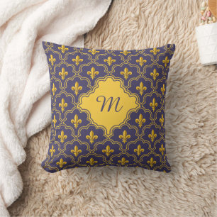 Royal Fleur-de-Lis Purple and Gold Pattern Throw Pillow