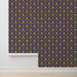 Royal Fleur-de-Lis Purple and Gold Pattern Wallpaper