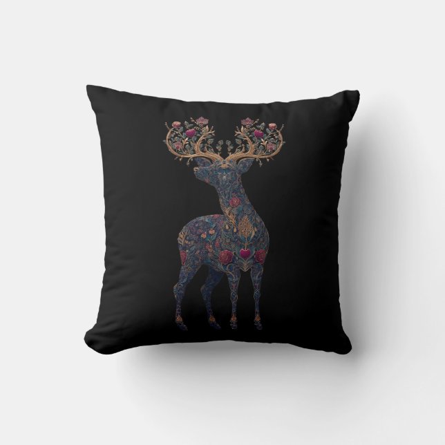 Royal floral cosmic Deer  Throw Pillow (Front)