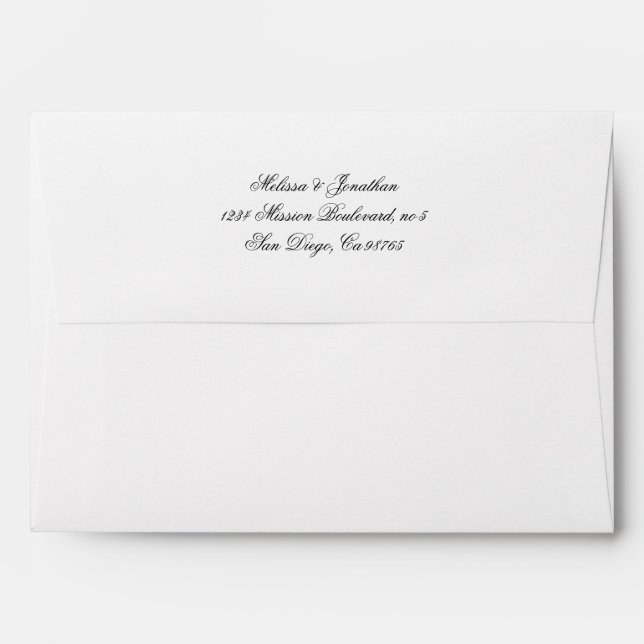 Royal flourish script return address wedding envelopes (Back (Top Flap))
