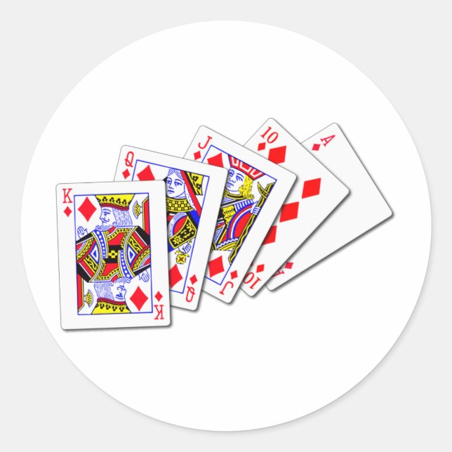 Royal Flush Diamonds Classic Round Sticker (Front)