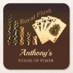 Royal Flush Poker Themed Drink Coasters<br><div class="desc">Perfect for any poker or Texas Holdem fan - these paper drink coasters feature a "Royal Flush" card design,  the best hand you can get in poker. Personalized with name!</div>