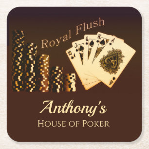 Royal Flush Poker Themed Personalized Drink Coaste Square Paper Coaster