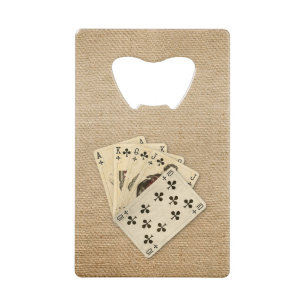Royal Flush Spades on Burlap Background Wallet Bottle Opener