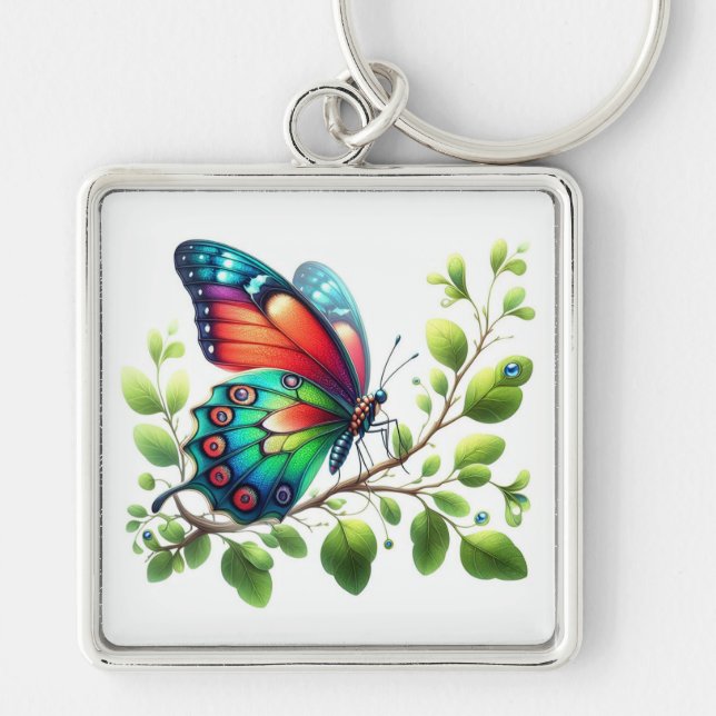 "Royal Flutter: Red and Blue Butterfly Keychain" Keychain (Front)
