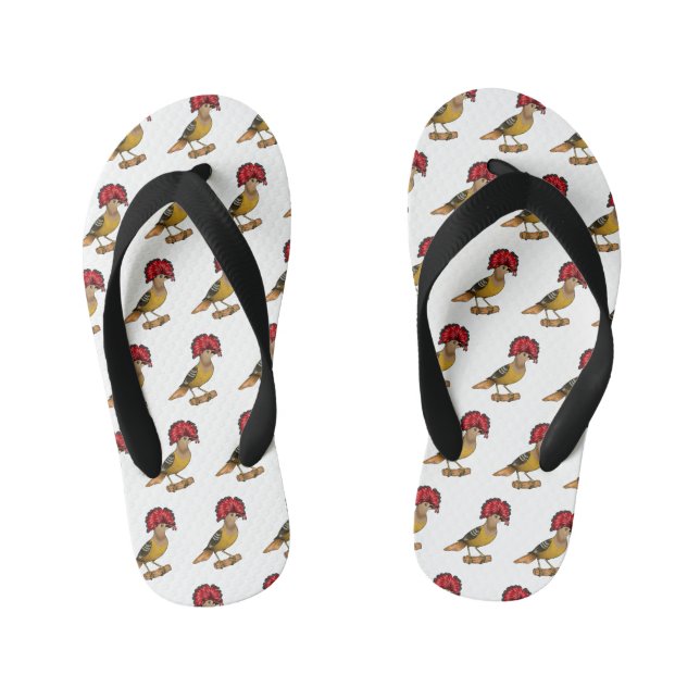 Royal flycatcher bird cartoon illustration kid's flip flops (Footbed)
