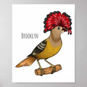 Royal flycatcher bird cartoon illustration poster